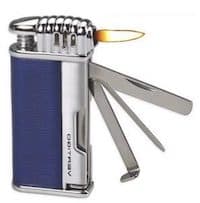Angled flame pipe lighter with built-in cleaning tools