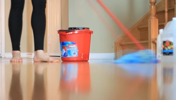 mop wood floor to remove residual wax