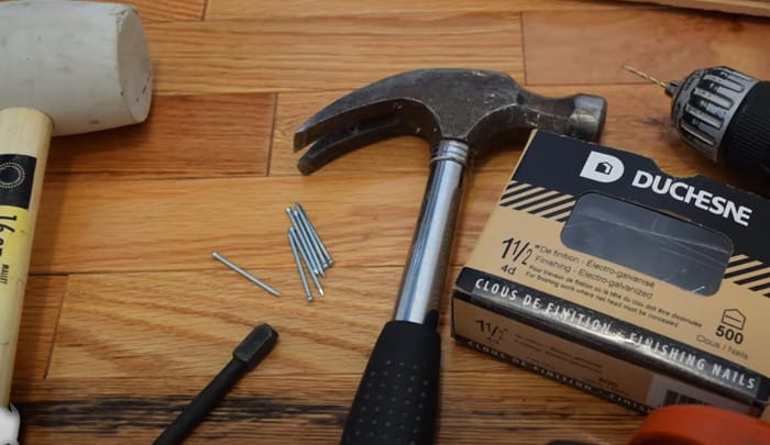 tools and nails for flooring