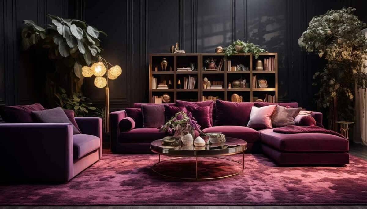 deep purple velvet sofa