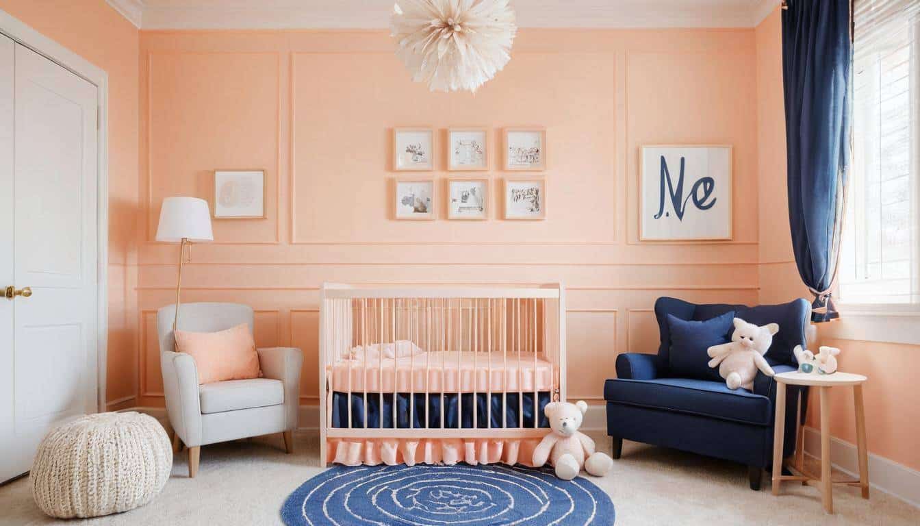 Peach and navy nursery harmony