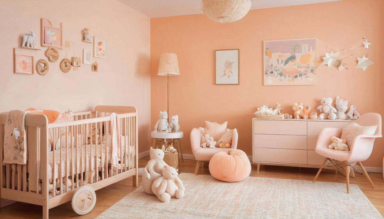 Peach-themed baby nursery