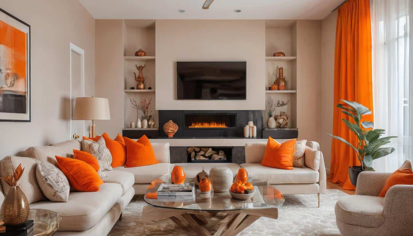 Orange-themed living room