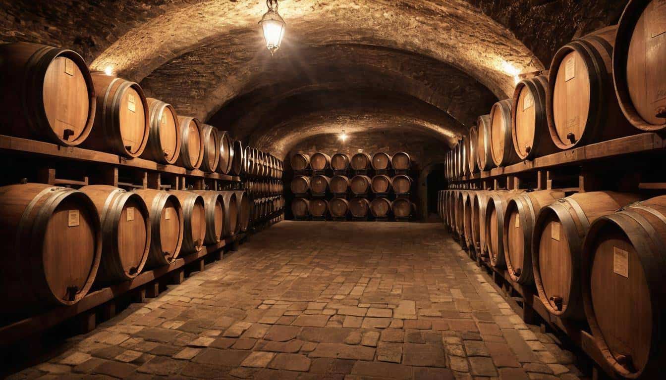 Aging wooden wine barrels