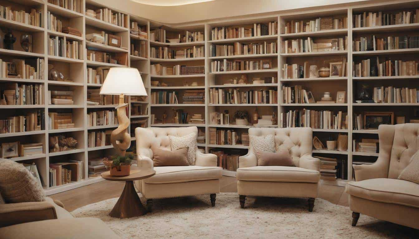 Cozy beige library design