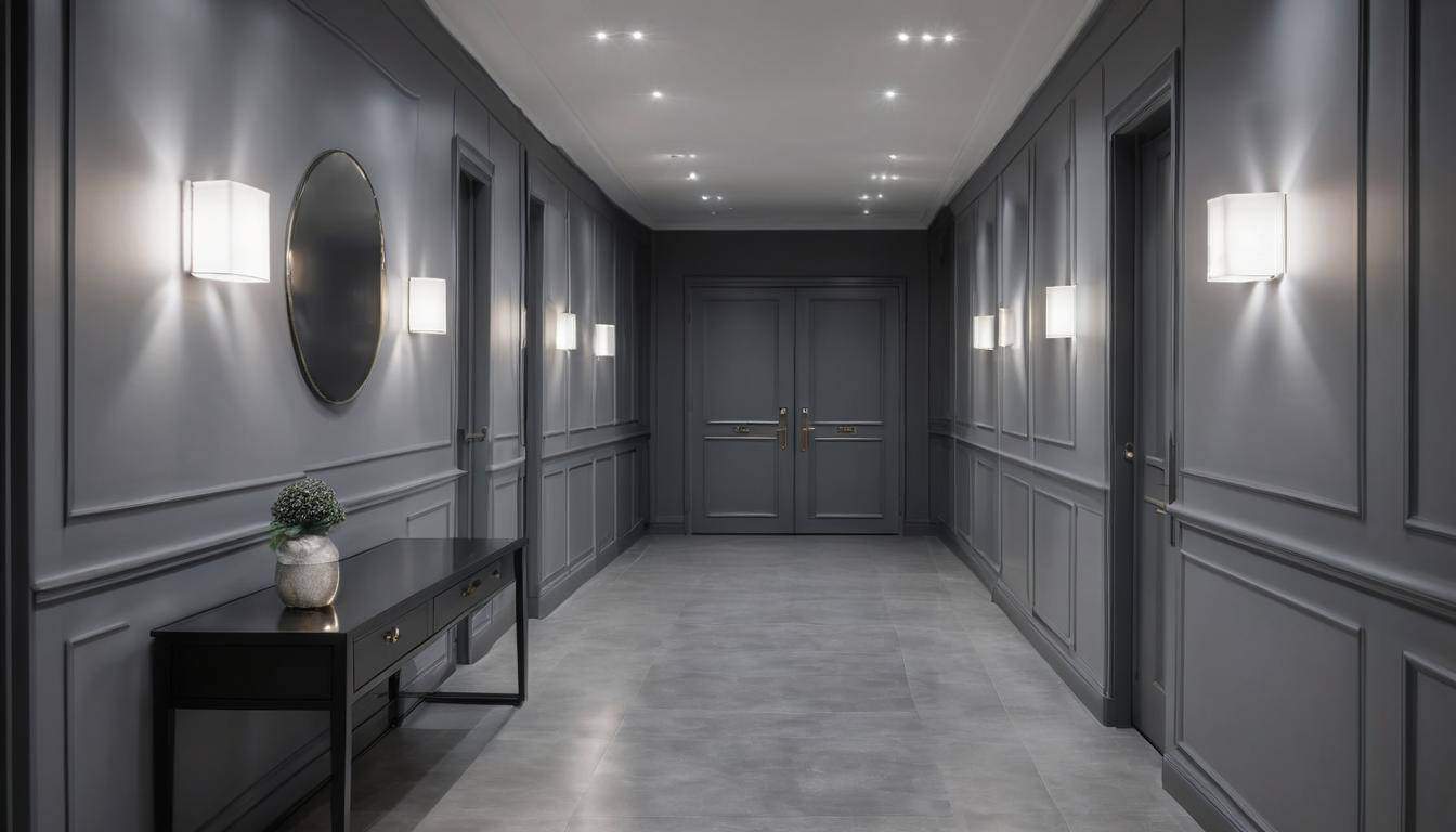 Elegant grey hallway lighting