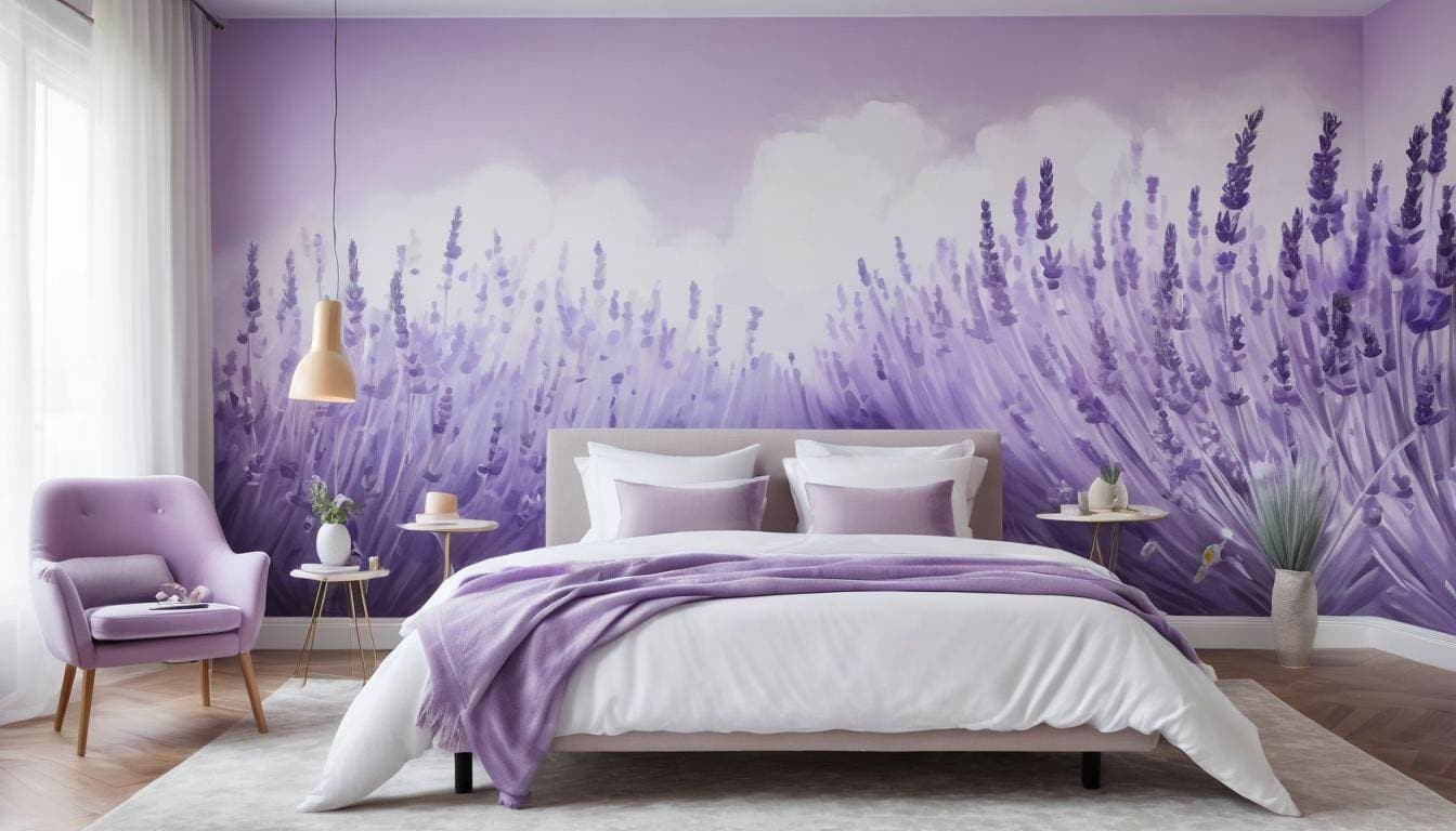 Lavender-themed room with contrasting walls