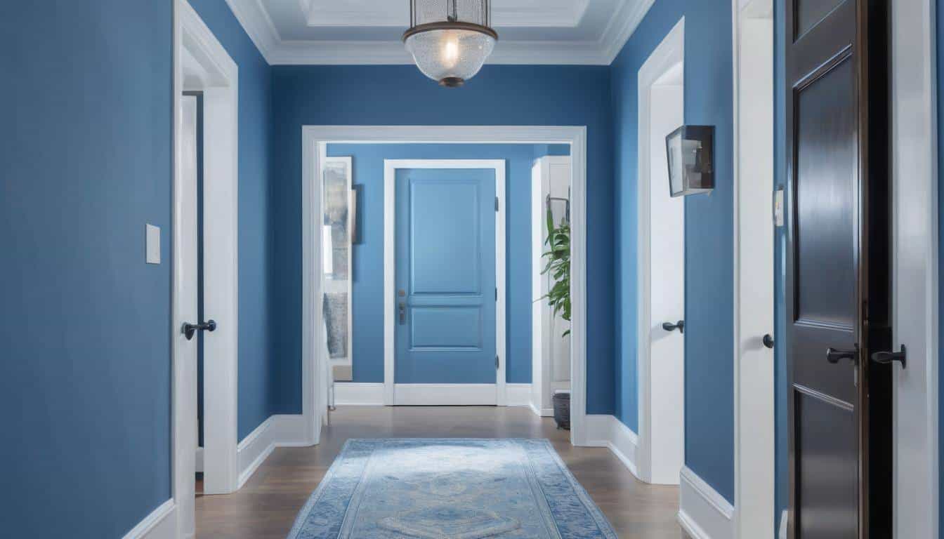 Tranquil blue hallway design