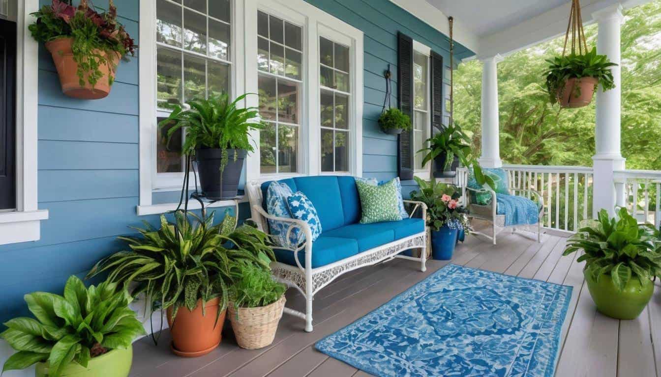Blue-themed vibrant porch