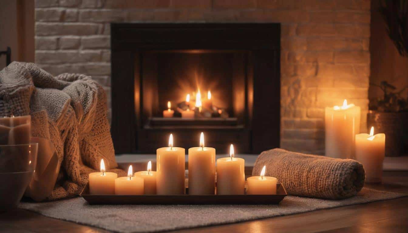 Cozy fireplace with candles