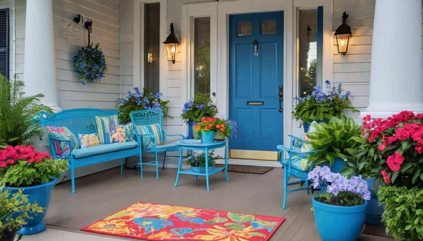 Stylish blue porch decorations