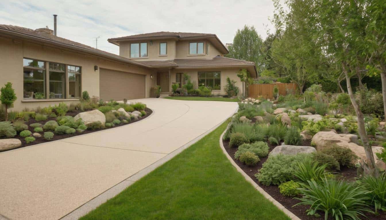 Sustainable beige driveway